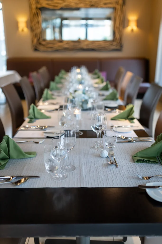 Hochzeitsfotograf Luxemburg - Aufnahme des gedeckten Tisches mitsamt Dekoration.